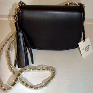 NEW KC Dagger Laney Black Leather Tassel Gold Chain Strap Crossbody Bag